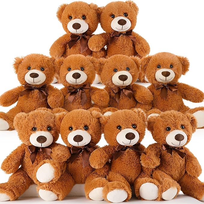 MaoGoLan Bulk Teddy Bear Baby Shower, 10 Packs Small Dark Brown Teddy Bear Stuffed Animals in Bulk,13.5" Small Stuffed Bears Plush for Wedding,Birthday,Christmas, Party Decorations