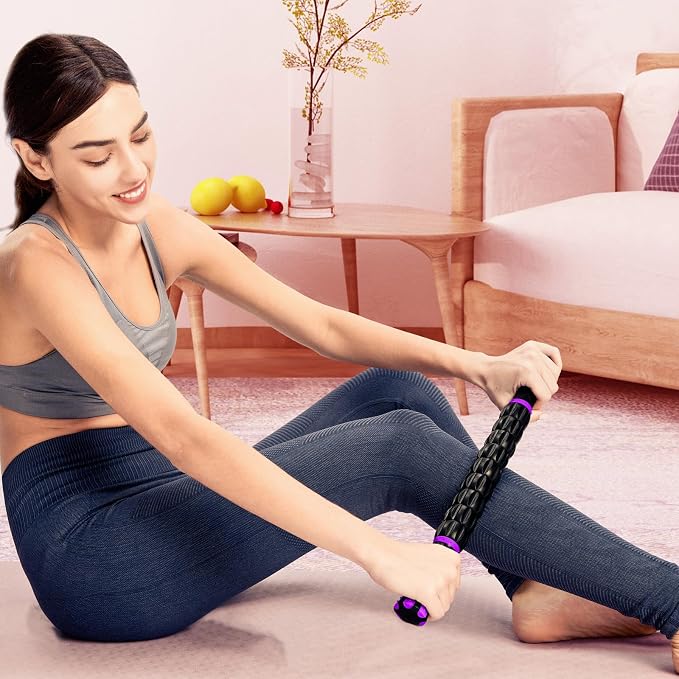 YANSYI Professional 9-Roller Deep Tissue Massage Stick - Portable Muscle Recovery Roller for Athletes, Relieves Post-Workout Soreness & Leg/Back Pain - Portable Physio Tool (Purple)