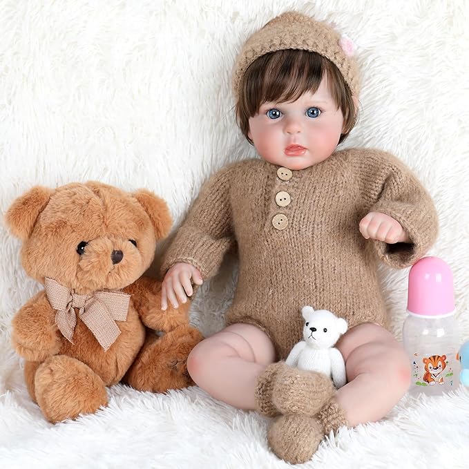 Ktaxon Reborn Baby Doll with 2 Set Clothes, 20-Inch Soft Cloth Body Realistic Baby Doll with All Accessories, Newborn Baby Dolls for 3+ Year Old Girls & Boy (Brown)
