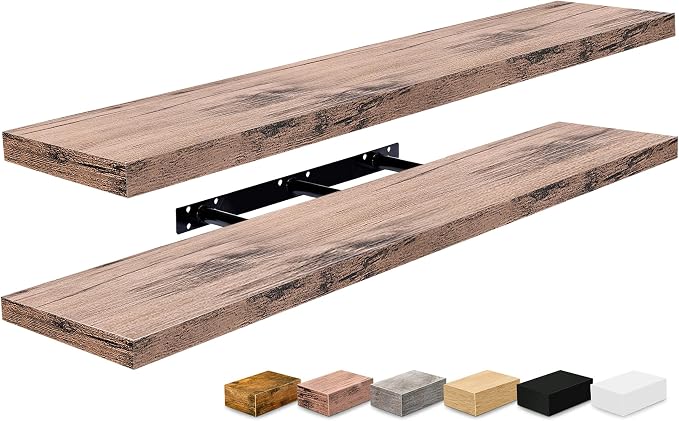 Sorbus Floating Shelves for Wall - 48 Inch Long Bathroom Shelves, Wall Decor for Bedroom, Kitchen, Living Room & Book Storage - Mounted Floating Shelf with Invisible Brackets (Mahogany, 2 Pack)