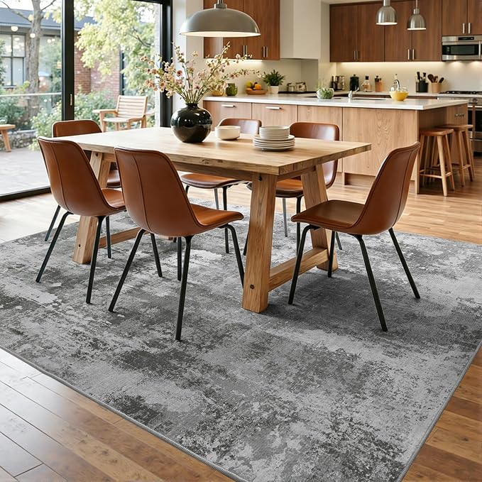8x10 Ft Large Area Rugs for Living Room, Soft Non-Slip Washable Rugs Modern Abstract Pattern Carpet for Bedroom Indoor Floor Nursery Home Decor (Dark Grey)