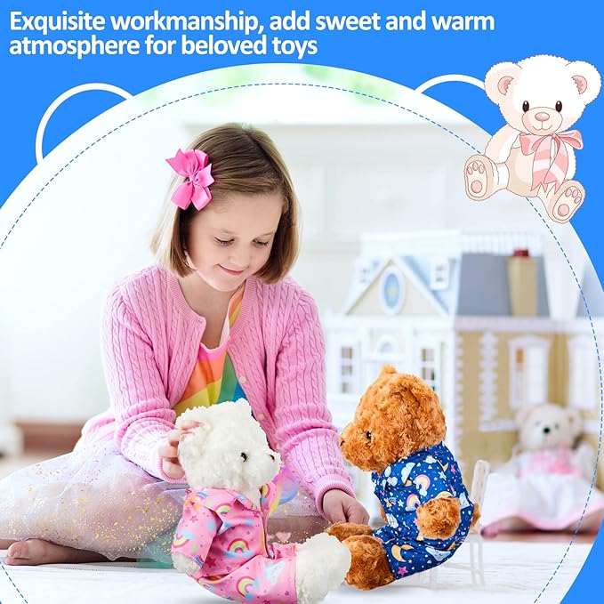 2 Pcs PJ's Bear Clothes Outfit, Fit Most 12-16 Inch Bears Stuffed Clothes Pajamas Plushy for Stuffed , Pre Kindergarten Toys(Pink,Pajamas)