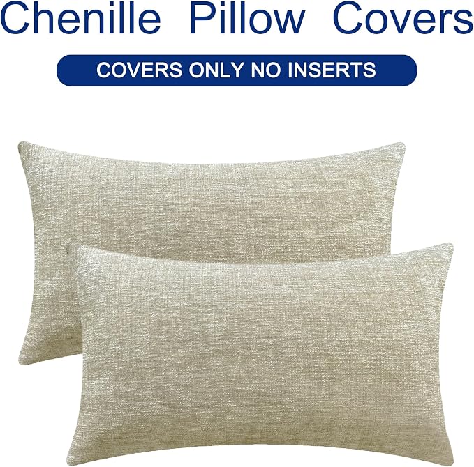 CaliTime Decorative Couch Throw Pillow Covers 26 X 16 Inches Light Taupe | Pack of 2, Cozy Chenille Cushion Cases for Sofa Bed Living Room Farmhouse Home