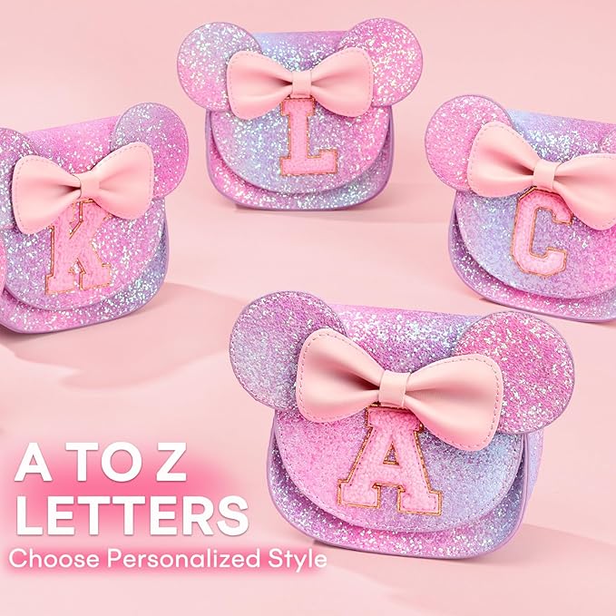 mibasies Toddler Purse Girl Gifts: Girls Birthday Gifts for 3-8 - Toys for Ages 2-4 Girls Mouse Ears Purse, Purple Rainbow, Letter S