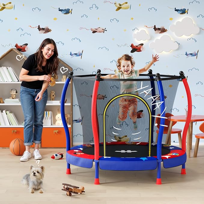 Happin® 55’’ Trampoline for Kids with Safety Enclosure, Indoor & Outdoor Toddler Trampoline, Ultra Safe Design with Multi Activity Accessories, Perfect Toddler Gift for Boys & Girls Ages 1–8