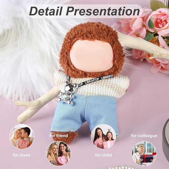 17cm Doll Clothes Set (No Doll) – Outfit with Hat & Overalls, Handmade Accessories for Mini Dolls, OB11-Compatible Dress-Up Gift (Little Bear)