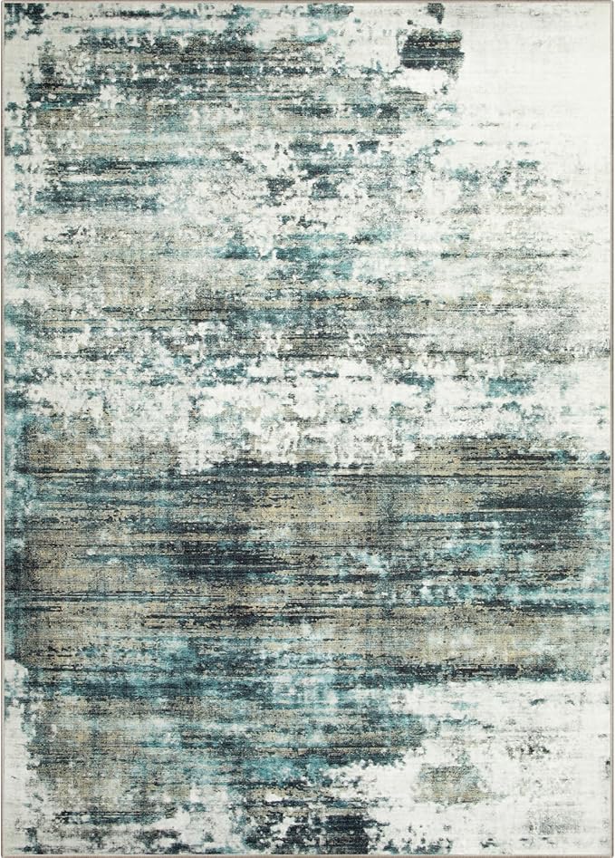 8x10 Area Rugs Washable Rug: Large Modern Abstract Living Room Rug Soft Anti-Skid Thin Carpet Indoor Floor Non-Shedding Carpets for Bedroom Dining Room Farmhouse Nursery Home Office Green Multi