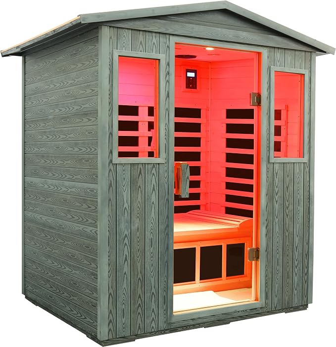 LTCCDSS Ultra-Low EMF Outdoor Sauna 3-Person, Full Spectrum Carbonized Composite Wood Far Infrared Sauna for Home, Near&Mid-IR Light, EMF 0.1-1mG, 81.1 * 45 * 83.5 Inch