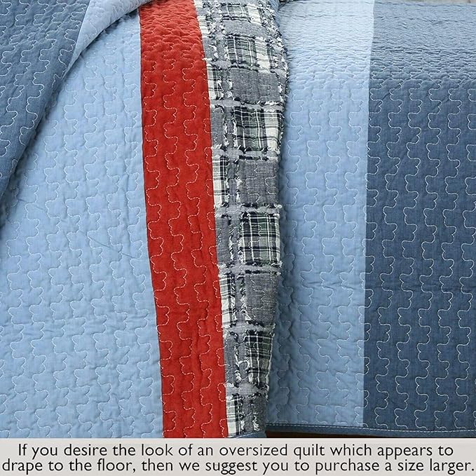 Cozy Line Home Fashions Sailor Navy Striped 100% Cotton Reversible Bedding Quilt Set, Coverlet Bedspread for Boys Kids (Navy/Red, Twin - 2 Piece)