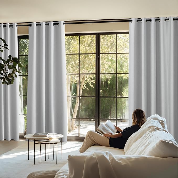 NICETOWN White Blackout Curtains for Living Room, W52 x L84, 100% Light Blocking Faux Linen Curtains, Firm-Weave Linen Privacy & Thermal Shield for Bedroom Office Laundry Living Room, 2 Panels