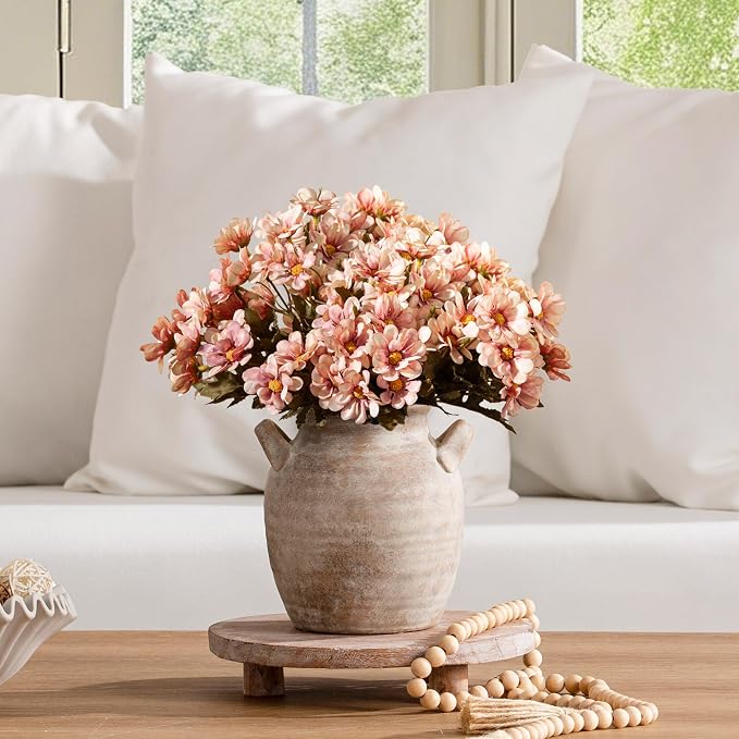 Vanselia Ceramic Flower Vase Home Decor - Farmhouse Table Vases with Handle Living Room Decoration Vintage Decorative Aesthetic for Shelf Coffee Dining Desk House Bookshelf Fireplace (7.1" Retro)