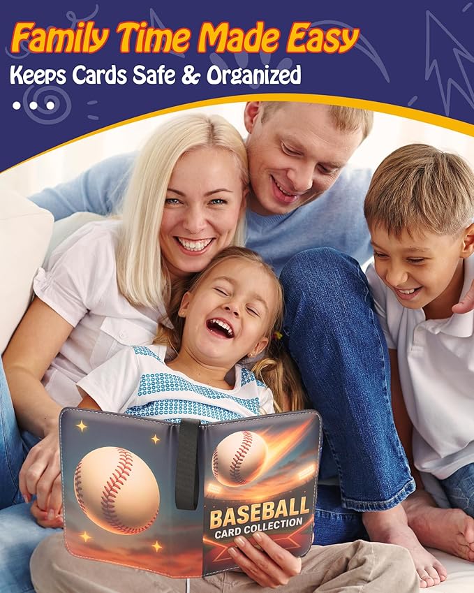 Best baseball card binder 4-Pocket holds 480 cards, 120 pages side-loading, PU leather zip waterproof cover, acid-free pages, for home storage & card shows, baseball cars binder, gift kids boys girls!