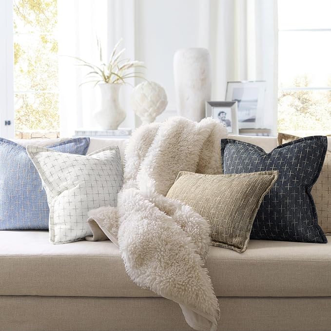 Pillow Covers 26x26 Set of 2 Soft Polyester Textured Pillow Covers with Stylish Flange Edge Cozy Farmhouse Throw Pillows for Couch Bed Sofa Living Room