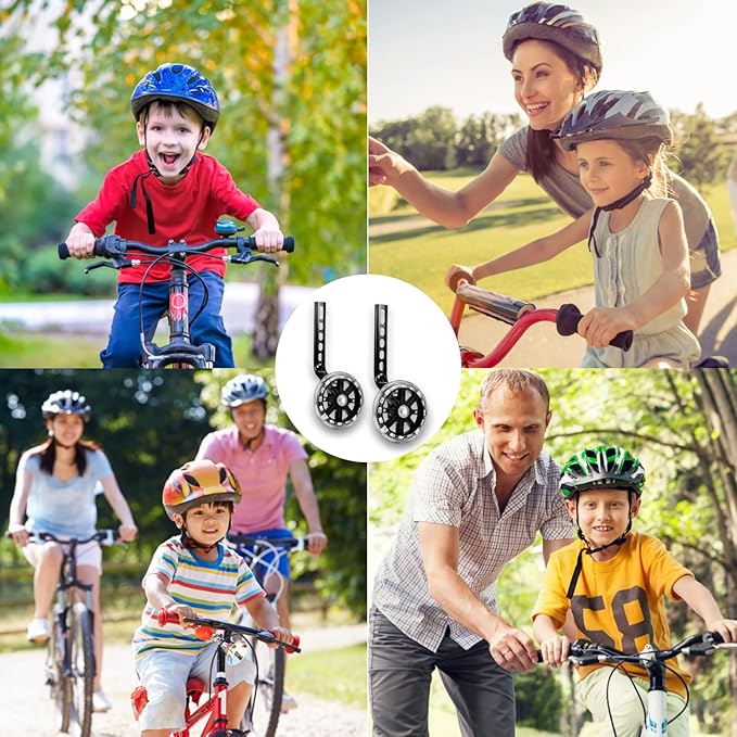 Training Wheels for Children's Bicycle Stabiliser Flash Mute Wheel Bicycle Stabiliser Mounted Kit for 12 14 16 18 20 Inch Bike, 1 Pair (Black)