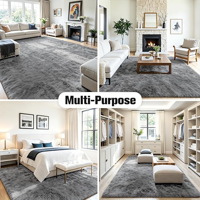 6x9 Area Rug for Living Room, Ultra Soft Fluffy Light Grey Rugs for Bedroom, Non Slip Large Shag Carpet, Fuzzy Plush Nursery Rug, Thick Washable Indoor Floor Carpets for Kids Office Dorm Home Decor