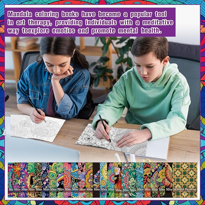 Liliful 24 Pcs Mindful Coloring Book Bulk for Adult DIY Art Stress Relief Drawing Book with Relaxing Mindfulness Patterns for Adults, Party Favors, Goodie Bag Filler and Holiday Gifts