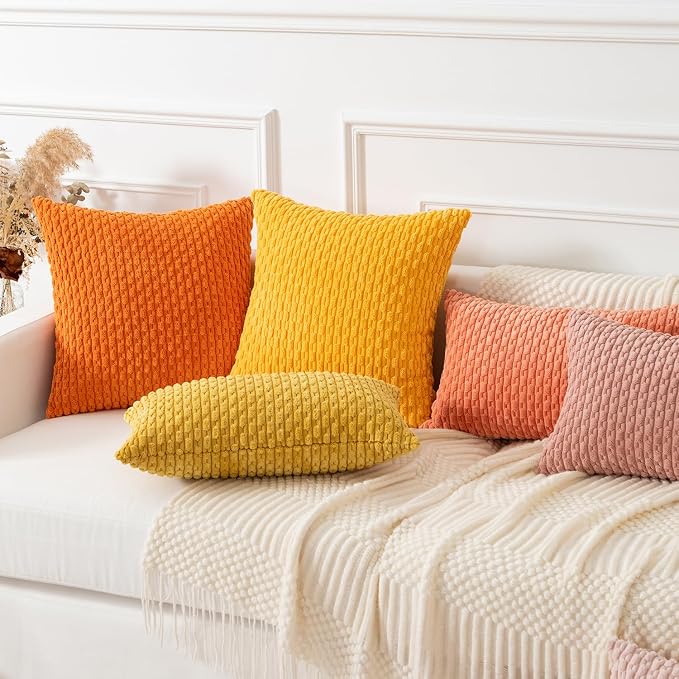 Kevin Textile Soft Corduroy 14"x22" Pillow Cover 1 Pack, Mustard Yellow | Boho Stripe Plush Corduroy Decorative Oblong Cushion Cover Modern Farmhouse Home Decor for Sofa Couch Bed Chair