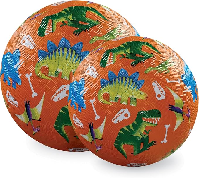 Crocodile Creek Playground Ball - Durable Rubber Ball for Kids Ages 3 and Up - Bouncy Inflatable Ball for Kickball, Indoor Games, and Outdoor Sports - PVC-Free - Dinosaur - 7-inch Diameter