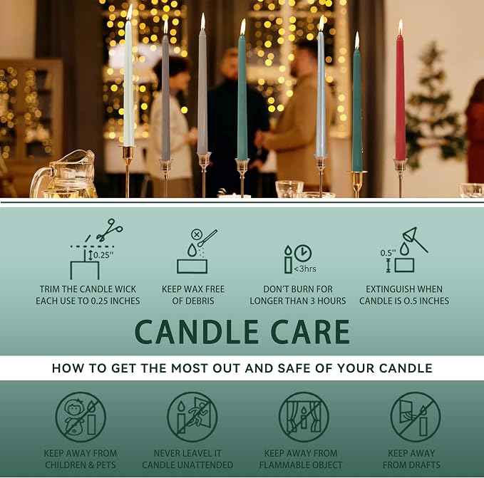10 Inch Dark Green Taper Candle Hand Poured Unscented Smokeless 4 Pack Long Tapered Candle for Easter Forest Wedding Dinner Rustic Farmhouse Holiday Home Decor