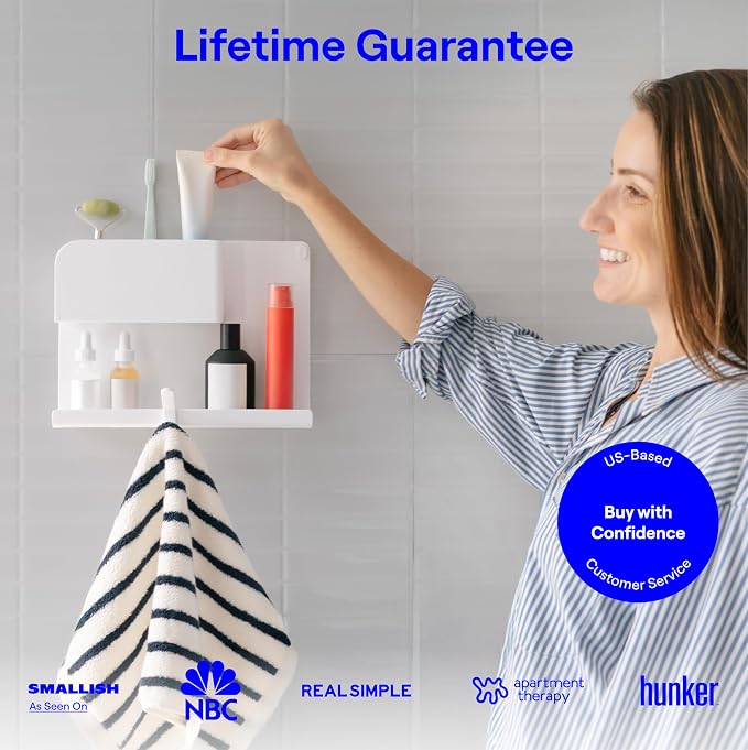 WallShelfie Bedside Wall Organizer & Dorm Decor for Dorm Room - White | Dorm Room Essential, Floating Bedside Shelf Wall Mount Organizer, Remote Control Holder, Cool Teen Girls Trendy Stuff,