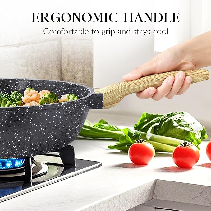 GiPP Nonstick Deep Frying Pan Skillet, 9.5" Saute Pan with Lid, Granite Induction Cookware Non Stick Cooking Pan, PFOA PFOS APEO Free