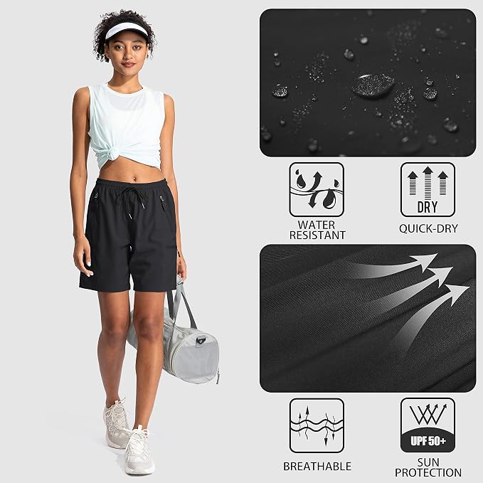 SANTINY Women's 5''/ 7''/9'' Hiking Cargo Shorts Quick Dry Lightweight Summer Shorts for Women Athletic Golf Zipper Pockets