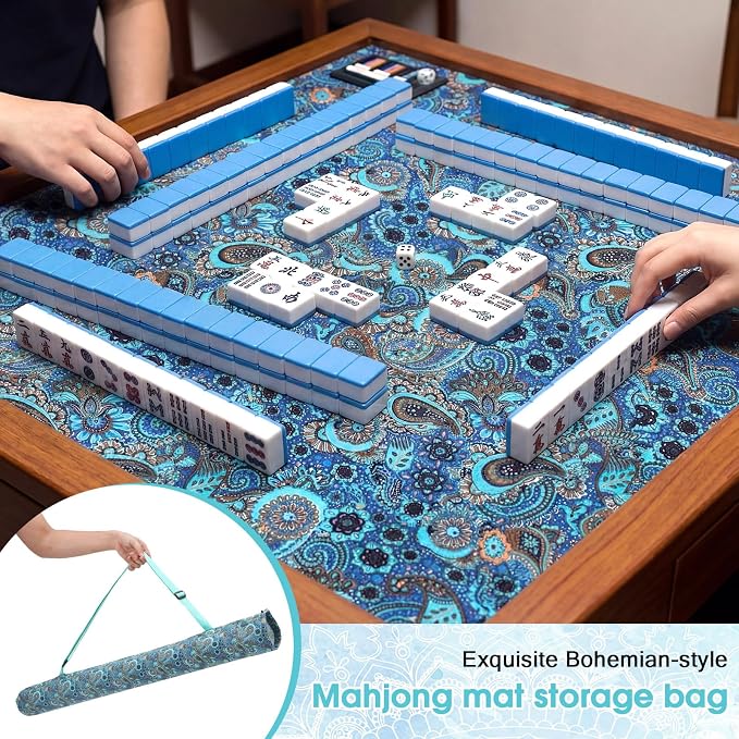 Shinylin 35 Inch Mahjong Mat Carrying Bag with Strap, Printed Drawstring Mahjong Holder Bag Outdoor Travel Canvas Storage for Board Games, Yoga Mats, Tripod