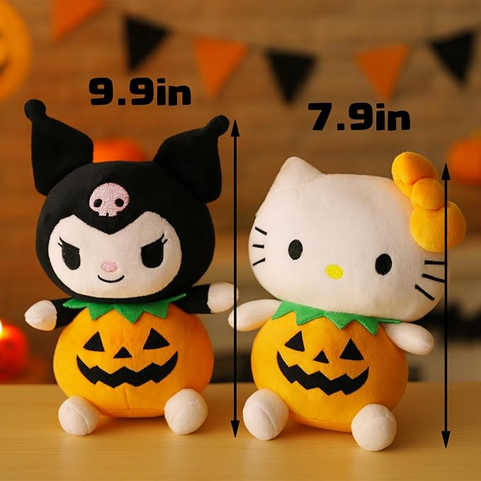 7-Inch Halloween Pumpkin Cat Plush, Soft and Cute Kitty Stuffed Animal, Adorable Halloween Decoration and Gift (Black)