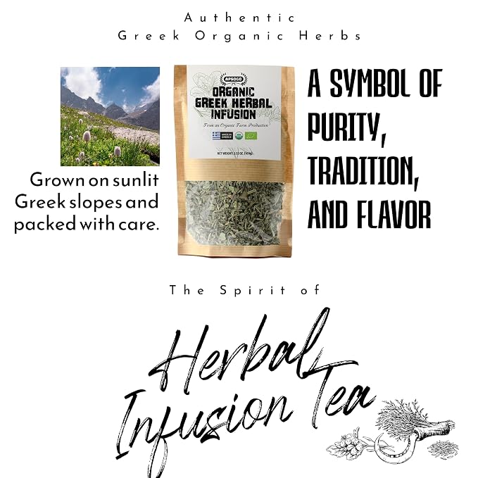 APSOGO Organic Herbal Tea Loose Leaf - Greek Mountain Tea Blend with Sage, Lemon Balm & Dittany - Caffeine Free Herbal Tea - Loose Leaf Herbal Tea from Greece - 3.52oz