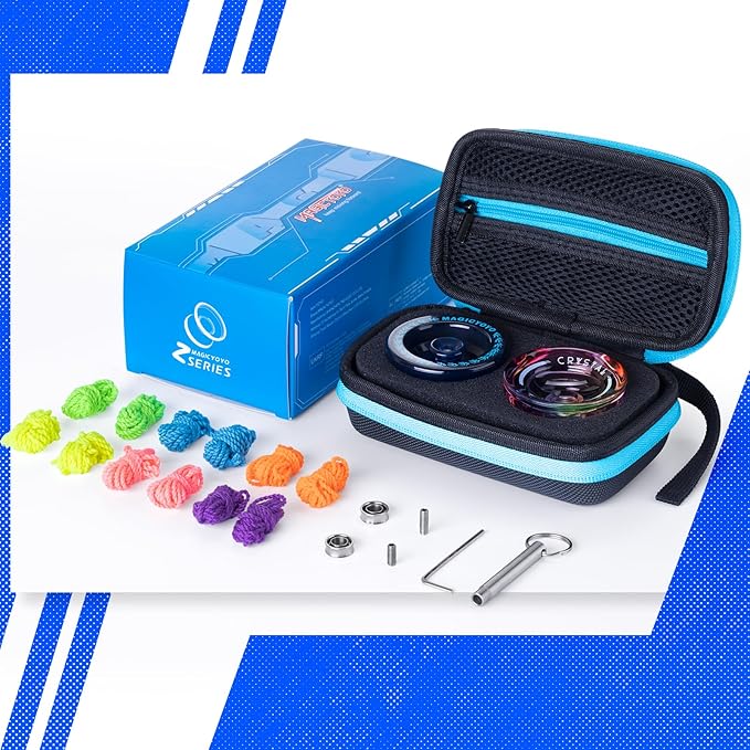 MAGICYOYO Responsive Yoyos for Beginner, Plastic Dual Purpose Pro Yo yo 2 Pack Gradient Yo-Yo K2 + Kids Yoyo K1 with 12 Yo-yo Strings, Yoyo Case + Accessories Kit (K2 Gradient + K1 Dark Blue)
