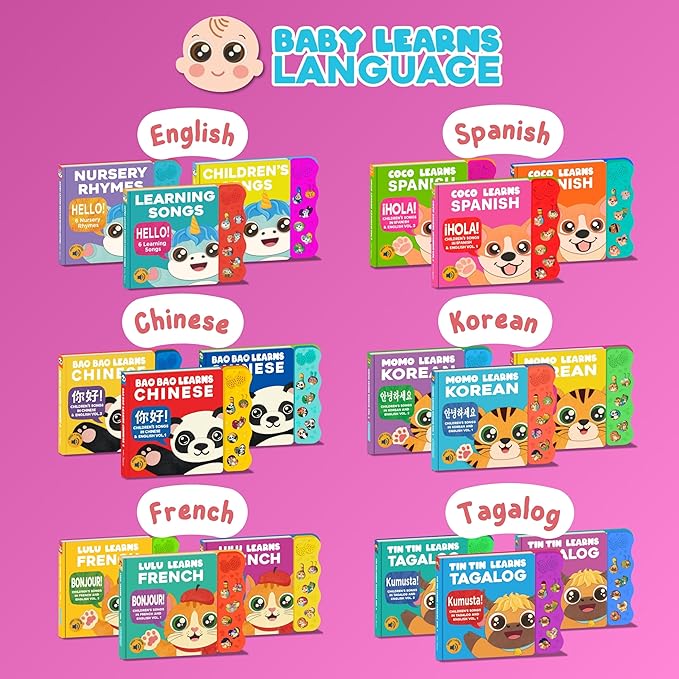 French Books for Kids Vol. 2: Musical French Baby Book Learning Toys w/ English, Lulu Learns French, Bilingual Language Interactive Toy for Toddlers, Babies, Boys, Girls & Children