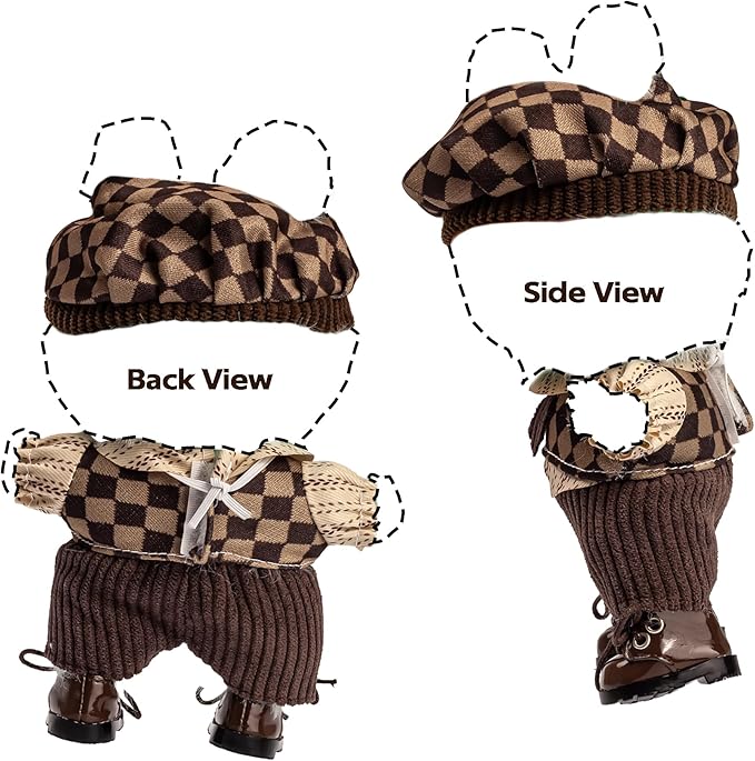 4-Piece Doll Clothes Set – Compatible with 5.9–6.7 inch (15–17cm) Dolls – Outfit with Hat, Shirt, Shorts & PVC Shoes – Accessories Only (Chestnut Brown)