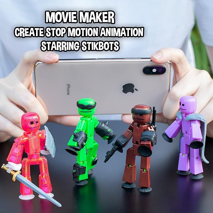 Zing Stikbot Off The Grid Pack - Set of 6 Poseable Action Figures with Weapons and Accessories, Includes Striker, Clint, Pixel, Raptus, Shift and Regalius, Stop Motion Animation, for Ages 4 and Up