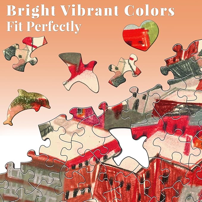 1000 Pieces Jigsaw Puzzles for Adults, Town Scene City Street Puzzle, Unique Shape Puzzles for Family Friends Challenging Games