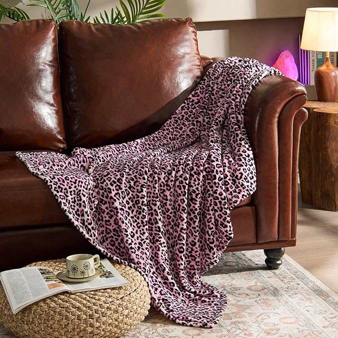 BEDELITE Fleece Blanket Soft Plush Throw for Couch Pink Leopard 50"x60" | Ultra Soft Fleece, Plush Microfiber, Lightweight Warmth, All Season Comfort, Leopard Decor, Machine Washable, Couch Sofa Bed