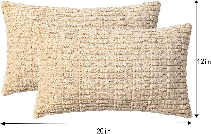 Aegero Pack of 2 Corduroy Decorative Throw Pillow Covers 12x20 Inch, Beige | Fall Soft Striped Pillow Covers Modern Farmhouse Home Decor Christmas Throw Pillow Covers for Sofa Living Room Couch Bed