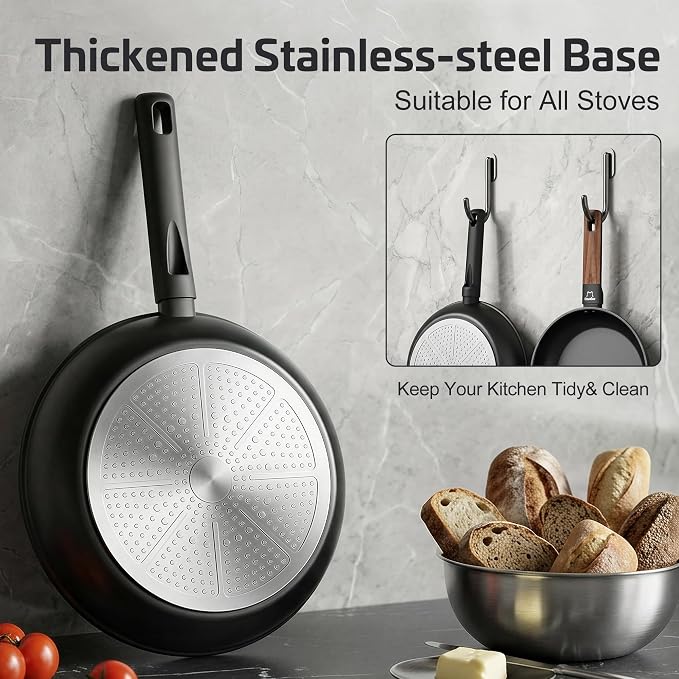 Non Stick Frying Pan Skillet, Titanium Coating Fry Pan Egg Pan Omelet Pan Nonstick, Healthy Induction Cookware Chef's Pan, PFAS PFOA & PTFE Free (9.5 Inch)