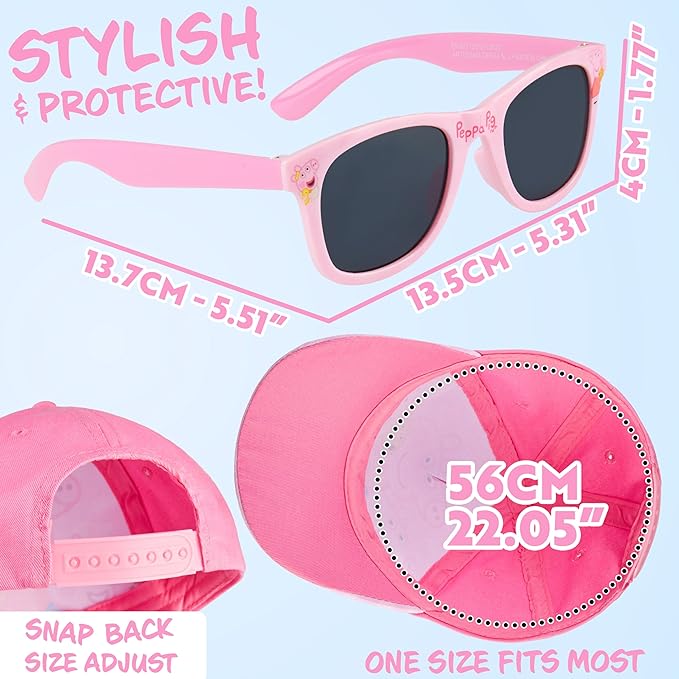Paw Patrol | Peppa Pig Baseball Cap and Sunglasses Set for Girls, UV 400 Sun Protection, Summer Gifts for Girls