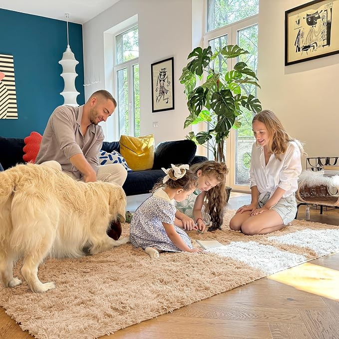 OLANLY 4x12 Area Rugs for Living Room Bedroom, Machine Washable Soft Fluffy Shaggy Bedside Rug, Indoor Floor Carpet for Kids Girls and Boys, Dorms, Nursery Rooms, Home Decor Aesthetic, Beige