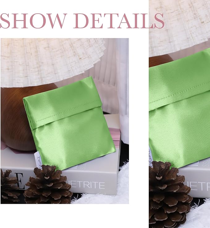 DGAZ Silk Sanitary Napkin Storage Bag, Period Bag for Teen Aged Girls, Portable Period Bag for Panty Liners/Menstrual Cup/Small Tampons,Mini Makeup Bag for Purse(Vert Criquet)