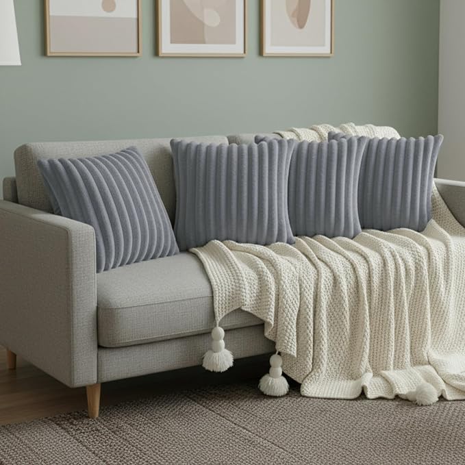 Dark Gray Throw Pillow Covers 18 x 18 Set of 4, Cute Boho Throw Pillow Cover for Couch/Bed, Decorative Pillows Covers for Sofa/Bed, Accent Pillow Covers for Living Room, Rustic/Home/Room Decor