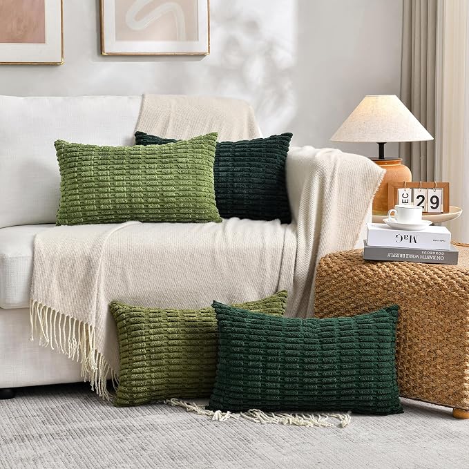 Fancy Homi 4 Packs Decorative Throw Pillow Covers for Living Room Couch Bed, Modern Farmhouse Boho Home Décor Accent Cushion Case, 24" x 12", Green Series