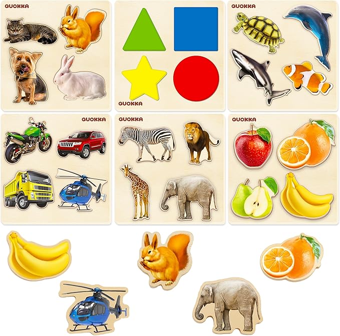 QUOKKA Toddler Puzzles Ages 2-4 – Wooden Puzzles for Kids 1-3-5 Year Old – Learning Travel Game with Numbers Animals Shapes – Wood Educational Gift for Boys and Girls