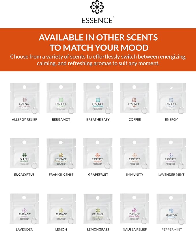 Essence Wearable Aromatherapy Nasal Diffuser – Orange Essential Oil Nose Ring Silicone Inhaler for Stress & Mood Support - Made in USA & Travel-Friendly
