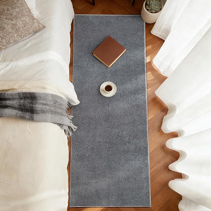 FinRèc 2x6 Washable Runner Rugs for Kitchen Hallway Bedroom, Low Pile Thin Rug Solid Color, Non-Slip Carpet Indoor for Home Decor (Pure Dark Grey)