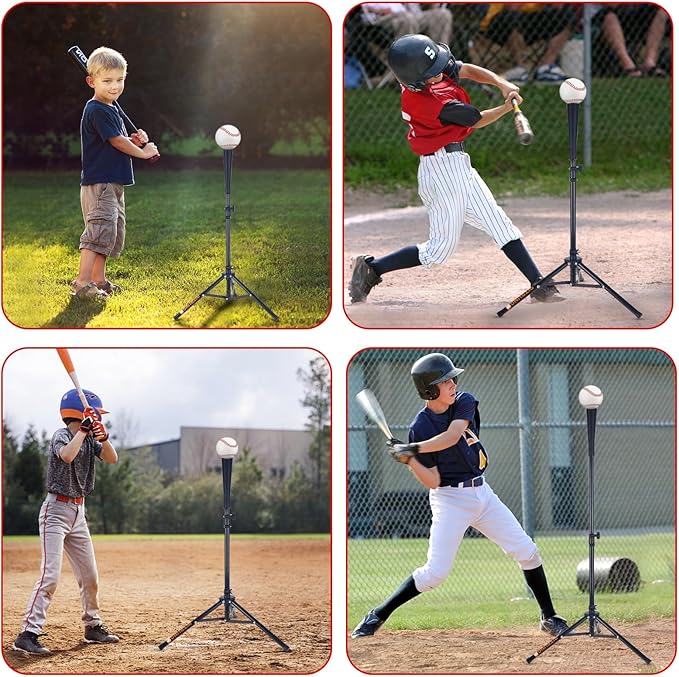 Baseball Softball Tee Batting Tee for Hitting T tee Ball Set Stand Baseball Softball Hitting Pitching Screen Net for Kids Teens Batting Net Set Training Equipment W/Carry Bag for Outdoor