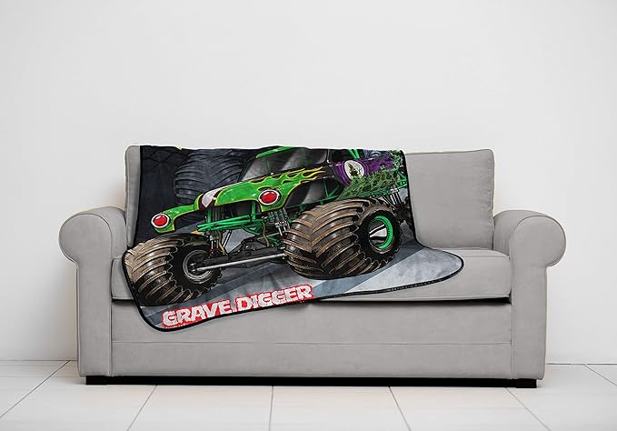 Jay Franco Plush Throw Blanket – 46" x 60" Inches Kids Hero Soft & Cozy Fleece Throw for Bedroom & Couch Décor, Official Licensed Product, Multi - Monster Jam