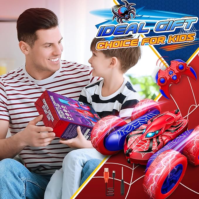 RC Cars Remote Control Car, Double Sided 360°Flip 4WD Rechargeable RC Drift Car,Toys for 3-12 Year Old Boys,Toys for Ages 5-7 Toys for Ages 8-13 Christmas Basket Stuffers (Red)