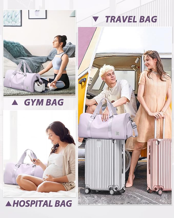Travel Duffle Bag,Weekender Overnight Bags for Women with Shoes Compartment,Tote Gym Bag Personal Item Carry On Bag for Travel Business Trips Sport Hospital Dance Purple