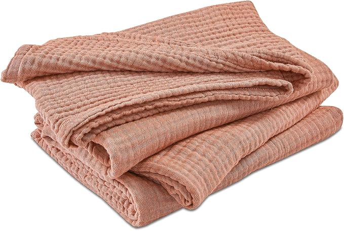 EMME Cotton Muslin Queen Blanket Bed Layering Breathable Gauze Blanket Soft Lightweight Blankets Adults (Orange Red, 90"x90")